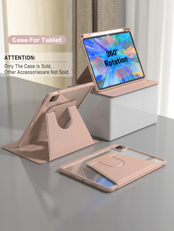 Rotating Case Compatible With IPad 5th/6th/7th/8th/9th/10th/11th Gen, Mini 6th/7th Gen, Air 1st/2nd/3rd/4th/5th/11-In.(M2)/11-In.(M3)/13-In.(M2)/13-In.(M3) Gen, Pro 12.9-In. (3rd/4th/5th/6th Generation) With Built-In Apple Pencil Holder, 360 Degree Rotation Protective Stand Cover Clear Back, Auto Wake/Sleep-Pink