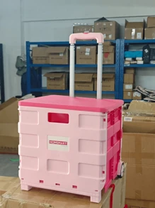 1pc Collapsible Utility Cart With Lid - Portable Rolling Crate Handcart, 4-Wheel Trolley, Stair-Climbing, Aluminum Alloy & PP, For Camping, Grocery, Shopping, Office, Storage