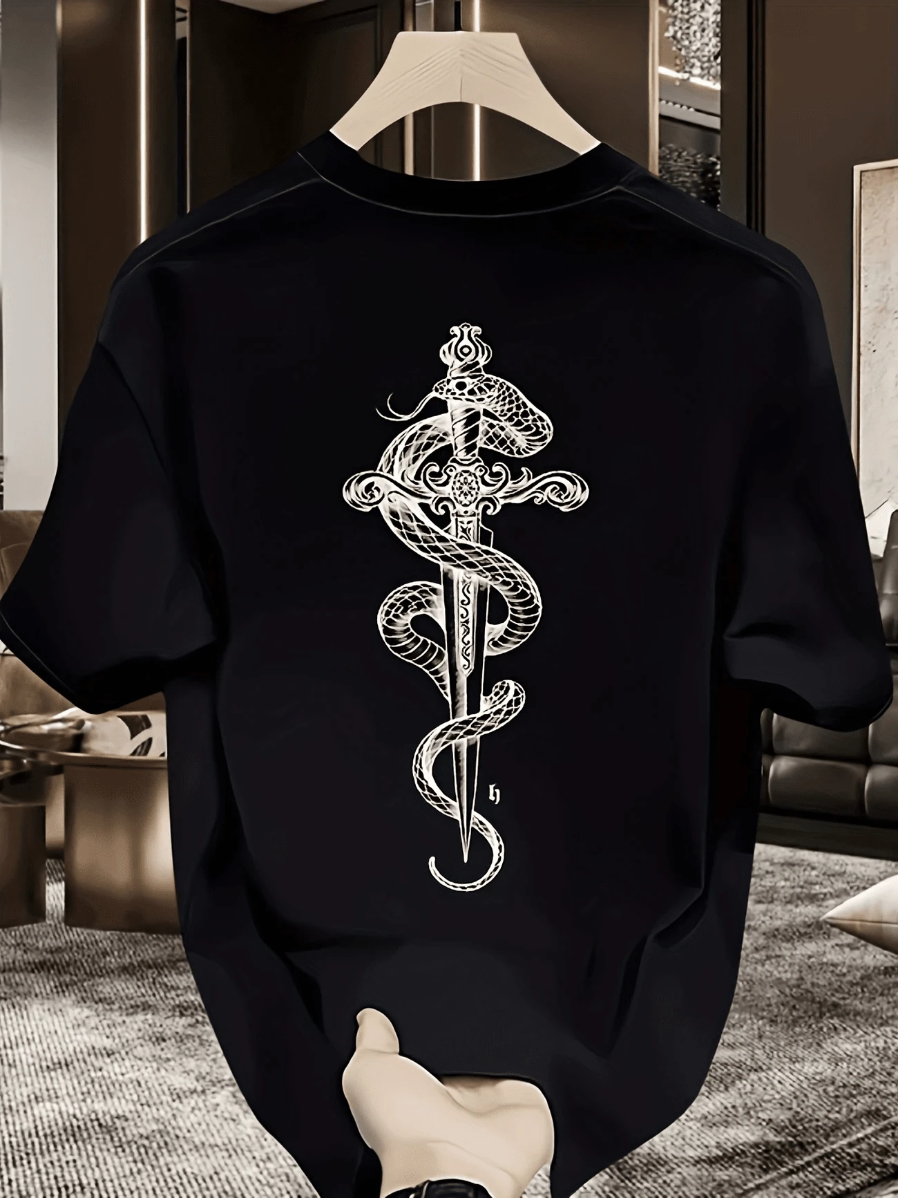 Snake Sword T-Shirt Shirt Blouse Unisex Men Women 100% Cotton Top Premium Street Wear New Release Immediate Shipping Various Colors!! Plus Size - 黑色 - 查看 1