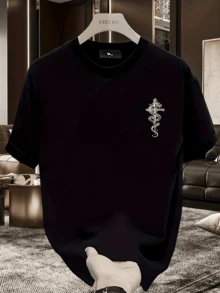 Snake Sword T-Shirt Shirt Blouse Unisex Men Women 100% Cotton Top Premium Street Wear New Release Immediate Shipping Various Colors!! Plus Size - 黑色 - 查看 2