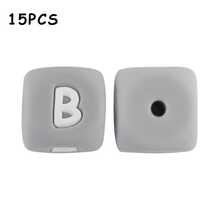 15件/26件，12MM灰色字母（A-Z）硅胶方珠，适合DIY手工吊坠装饰，适合DIY珠宝制作、钥匙扣、手链、挂绳和笔珠，钥匙扣制作材料 - 彩色 - 查看 13