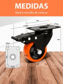 Yocharosa Kit 4 Piezas Rueda Mueble Repuesto Giratoria Freno Llanta Pvc - Naranja - Ver 1