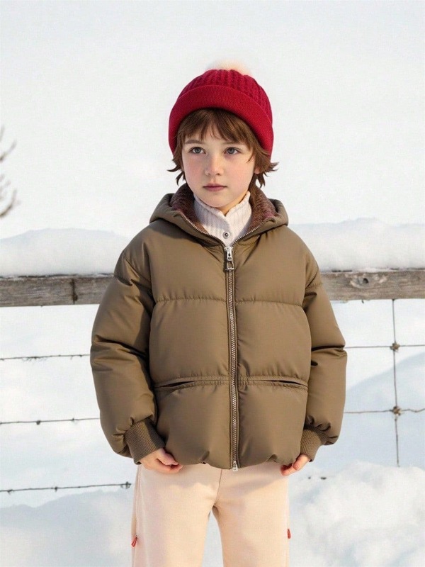 Fashionable Casual Versatile Warm Long Sleeve Zip-Up Young Girls Winter Coats