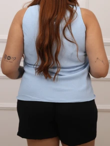 Kit 2 Women's Blouses Basic Social Tank Top Thick Strap V-Neck Lined Duna Fabric - 綠色和淡藍色 - 查看 6