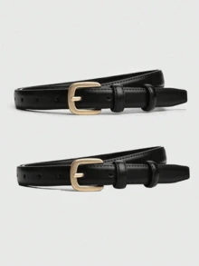 2条/1条针扣女士腰带装饰，适用于牛仔裤、裙子、长裤，纤细1.8厘米极简腰带，纯色休闲复古PU皮女士腰带，四季皆宜