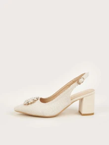 Pointed-Toe Mary Jane Women Heel Shoes, 2025 Spring/Autumn New Faux Pearl Buckle Decoration Fashion Flats,Elegant - Beige - View 8