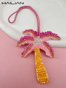 HAILIAN Beaded Coconut Tree Pendant, Featuring Strung Coconut Tree, Pearls, And Fruit-Laden Coconut Tree, Symbolizing Resilience And Vitality. Can Be Used As Bag Charm, Car Key Chain, Or Small Gift For Family, Friends On Birthdays, Holidays, Back To School Occasions. Materials: Beads, Inlaid Pearls, Handcrafted - Multicolor - View 6