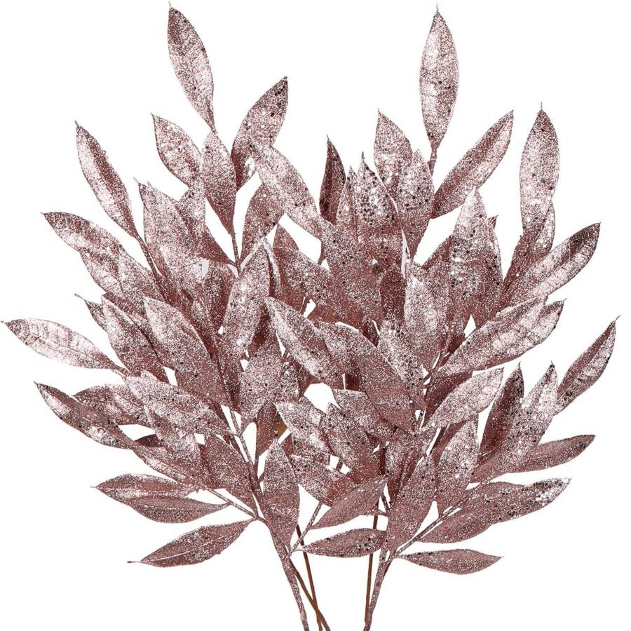 1/2/3 piezas Planta artificial con hojas con brillo, decoración de árbol de Navidad artificial y linda flor, para fiesta de boda, hogar, interior, mesa de comedor, habitación, decoración de Navidad, regalo, corona, accesorios de decoración de ratán DIY, decoración de árbol y planta de Navidad - oro rosa - Ver 1