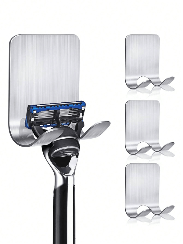 4pcs Stainless Steel Punch-Free Razor Holder, Wall Mounted Razor Storage Rack For Bathroom