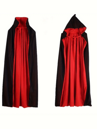 1pc Halloween Vampire & Grim Reaper Double Layer Cloak - Black & Red, With Hood And Stand Collar, Detachable - Perfect For LARP, Cosplay, Stage Performance And Parties, Halloween Party Supplies