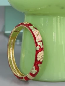 Cloisonne Floral Open Cuff Bracelet, Oil Drop Alloy Bangles, Gifts For All, Various Sizes Available - Enamel Cloisonné Bracelet With Peony Pattern - View 17