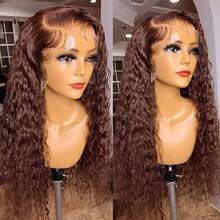 200 Density Deep Wave Lace Front Wigs Human Blended Hair 13*4 13*6 4*4 5*5 200% Density 34 Inch #4 Curly Human Blended Hair Wig For Women Brown Color HD Transparent Lace Glueless Frontal Wigs Pre Plucked With Baby Hair - Brown - View 7