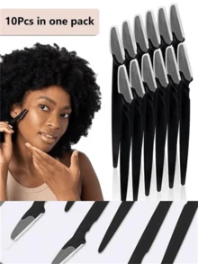 10 Pieces/Set Multi-Color Eyebrow Knife Razor Eyebrow Trimmer Body Hair Removal Device Eyebrow Knife Anti-Scratch Eyebrow Scratch Shaving Eyebrow Cutter Long Handle Hair Removal Device - Black - View 1