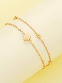 2pcs Fashionable Charm Bracelet & Necklace Set, Versatile Heart Jewelry Accessories, Suitable For Daily Wear, Beach, Party, Dating, Music Festival
