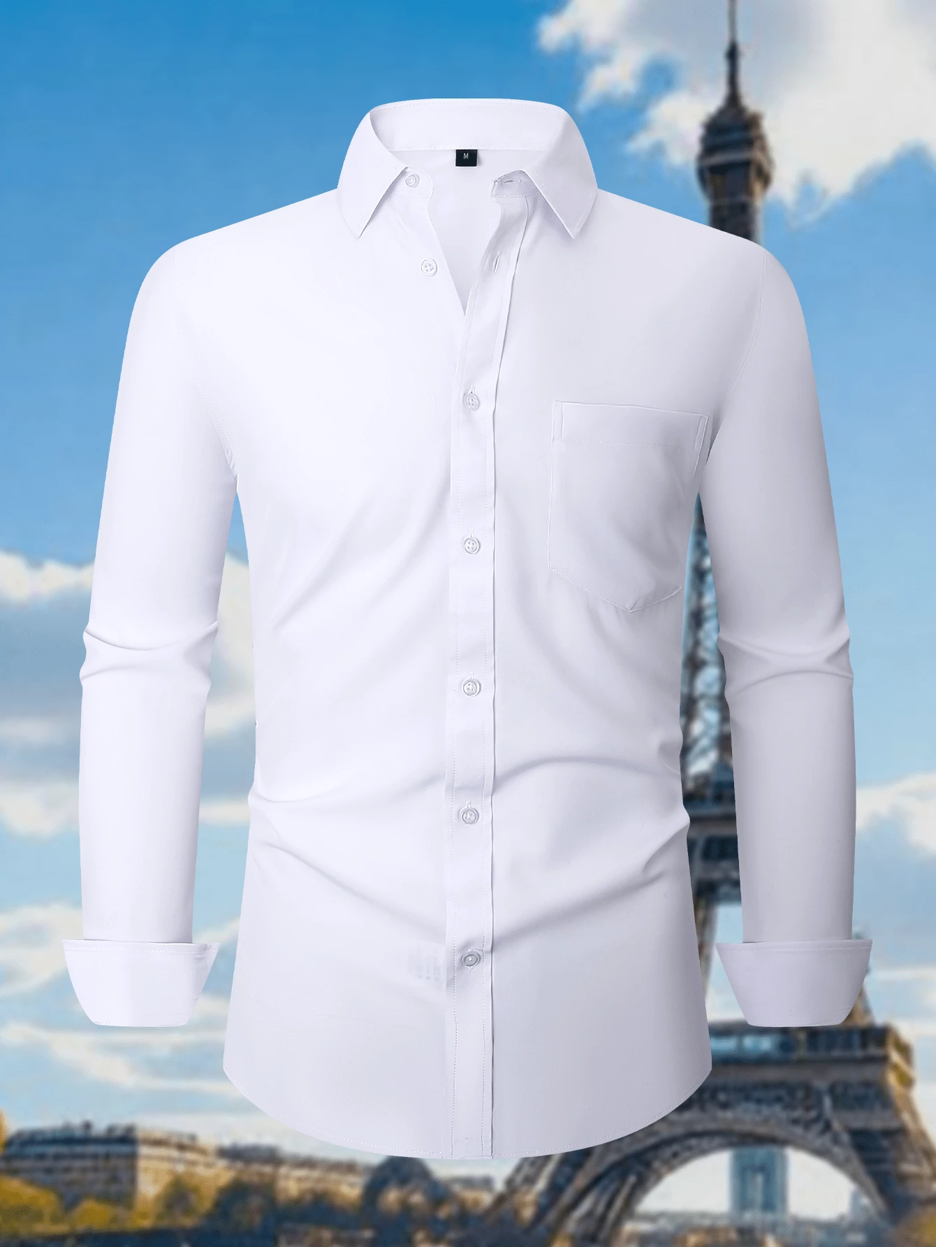 1 Pc Classic Mens Solid Business Shirt Slim Fit Button Down Office Work Formal Casual Wear Essential - trắng - Xem 1