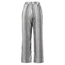 Striped Elastic Waistband Tapered Pants With Diagonal Pockets And Straps, Casual And Versatile, Women's Spring And Autumn Casual Drawstring, Pocket Natural Jogging Cut Black And White Striped Regular Fit Women's Pants, Casual Daily Wear - White - View 6