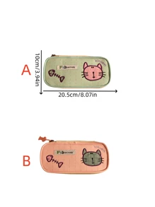1pc Cute Cat Design Pencil Case, Highly Attractive Candy Color Contrast Color Pencil Box, Large Capacity Stationery Storage Bag, Unique Design,School Supplies,Back To School