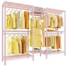 EnHomee Commercial Heavy Duty 5-Rod Rolling 900LB Capacity Garment Clothing Rack 74.8"W 76.8"H Metal Material Portable & Sturdy Storage, Pink - Pink - View 2