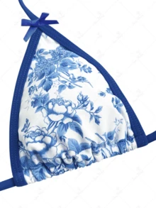 Women Swimsuit Bikini Set High Waisted Push Up Cheeky Drawstring Two Piece Bathing Suit - Blue - View 7