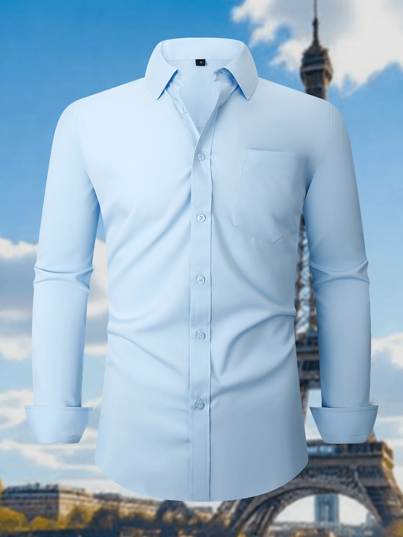 1 Pc Classic Mens Solid Business Shirt Slim Fit Button Down Office Work Formal Casual Wear Essential - 淺藍色 - 查看 1