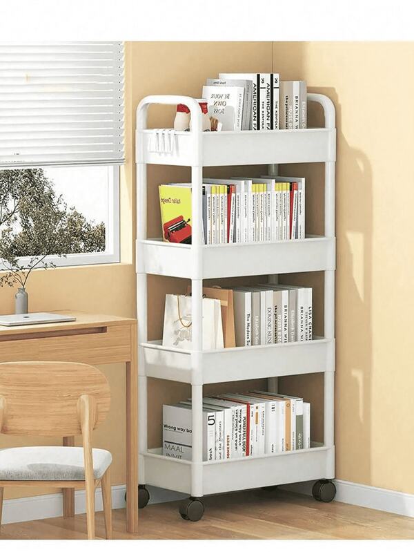 1pc 3/4-Tier Mobile Storage Rack, Bedroom Storage Shelf, Movable Kitchen Utility Cart, Easy To Assemble Multi-Tier Trolley With Wheels, Suitable For Multipurpose Storage Of Items In Bedroom, Kitchen, Bathroom, Living Room And Office