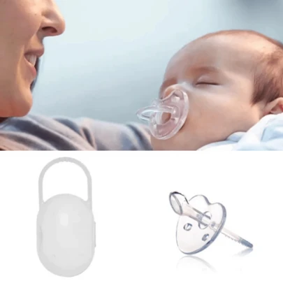 Kit Chupeta Transparente para Bebê Calmante Com Porta-Chupeta