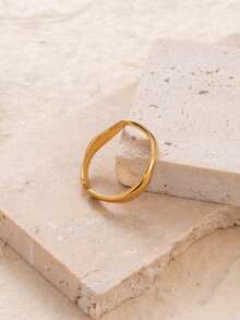 Toppiercing 1pc Fashion Stainless Steel Wave Design Cuff Ring For Women For Daily Decoration - Yellow Gold - View 2