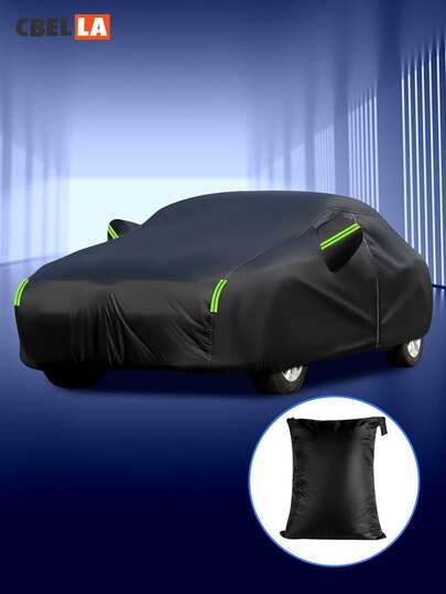 CasaBella Cubierta completa para automóvil con rayas reflectantes 190T, cubierta negra impermeable para automóvil, protección solar y cubierta para automóvil resistente al desgaste, especificaciones de 4,8x1,75x1,2 m, adecuada para todos los climas