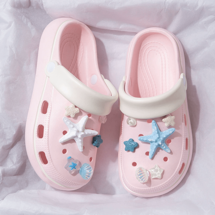 1pc Women's Thick Sole Breathable Comfy Cute Wooden Clogs, Casual Beach & Indoor Wear, Floral Decor River Style Slip-On Shoes