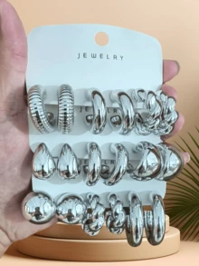 2-18-24 件简约水滴形耳环套装，适合女士，轻质 CCB 材质珠宝，适合日常佩戴或休闲搭配 - 銀色 - 查看 1