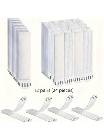 12 Pairs [24 Pcs] Nylon Picture Hanging Strips, No Drill Hooks, Frame Wall Art Ledge, Invisible Hook-And-Loop Glue, Double-Sided Wall Mounting