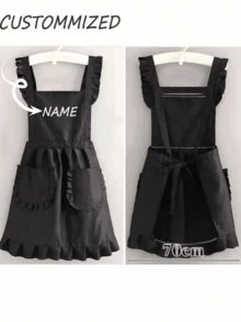 1pc Customized Printed Stylish Apron, Women's Elegant Customized Printed Apron, Stain Resistant, Apron Cute Lace Skirt Apron,Black Stain Resistant Apron,Sleeveless Apron,For Home, Kitchen,Nail Shop,Cooking, Baking, Nail Salon, Women Work Uniform,Coffee Smock,Home Cooking Clean Sleeveless Bib Apron