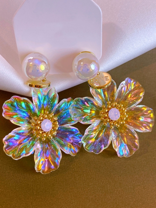2pcs New Sweet Pearl Flower Earrings For Women, Fashionable Luxury Exaggerated Lady Daily Wear Jewelry Gift