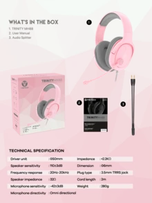 FANTECH Stereo Gaming Headset, Wired Gaming Headset With 6.5ft Cord, Noise-Proof Over Ear Headphones With Mic, LED Light, Black/White/Pink - one-size - View 10
