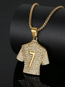 1pc World Cup No.7 Jersey Studded Pendant Necklace, Hip Hop Style Minimalist Fashion Accessory For Men & Women, Daily Or Party Wear