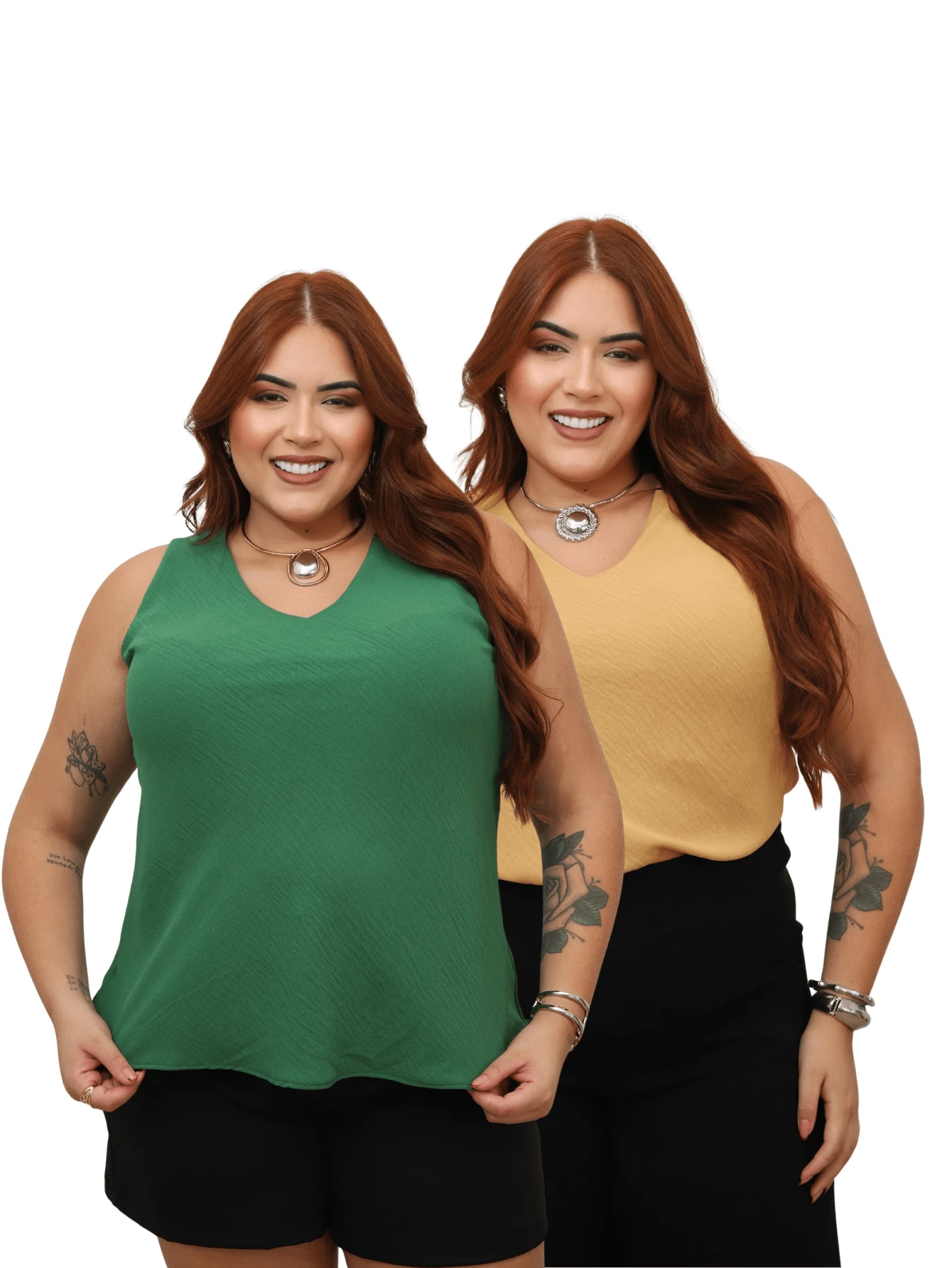 kit 2 Blusas Feminina Regata Básica Social Alça Grossa Decote em V Forrada Tecido Duna