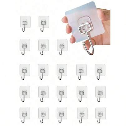 5/10pcs Removable Heavy Duty Adhesive Hooks, Ultra Strong Sticky Hangers For Effortless Organization In Home And Kitchen, Waterproof And Rust-Proof Transparent Mounts For Bathroom, Living Room, Hallway, Laundry Room, Towel Rails, Picture Frames, Cable Management And Wall Accessories