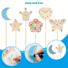 27/60pcs Princess Magic Wand Craft Set, Birthday Party Supplies, DIY 2D Magic Wand Crafts, Includes 6 Unfinished Wooden Fairy Styles, 12 Magic Wands, 3 Gem Stickers, 12 Ribbons, Durable Wooden, Easy To Operate, Beginner-Friendly, Suitable For Handmade DIY Projects, School Activities, Room Decor, Party Decor, Wedding Decor, Party Favors, Modern Crafts, Christmas Gifts, Holiday Decorations, Christmas Decorations, Halloween Decorations - Multicolor - View 6