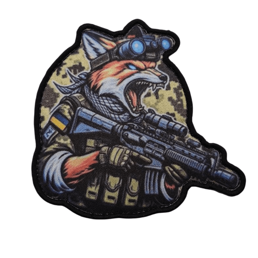 1pc Animal Tactical Patch, Anthropomorphic Fox Graphic. Fox Wearing Blue Night Vision Goggles Helmet, Scarf Decoration, Suitable For Backpack, Pants, Hat, Clothes, Outdoor Adventure Style
