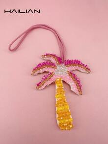 HAILIAN Beaded Coconut Tree Pendant, Featuring Strung Coconut Tree, Pearls, And Fruit-Laden Coconut Tree, Symbolizing Resilience And Vitality. Can Be Used As Bag Charm, Car Key Chain, Or Small Gift For Family, Friends On Birthdays, Holidays, Back To School Occasions. Materials: Beads, Inlaid Pearls, Handcrafted - Multicolor - View 12