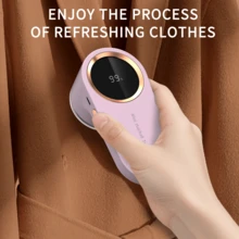 可充电电动织物剃毛器 - USB供电，数字显示，不锈钢刀片，适用于衣物、沙发或地毯，五合一功能，圣诞节、万圣节、情人节的绝佳礼物 - 粉色 - 查看 6