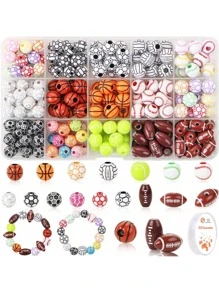 1 Box Sports Ball Beads For DIY Jewelry Making, Acrylic Tiny Baseball Basketball Soccer Football Volleyball Beads For Bracelets Keychains Necklaces Crafting, Sports Beads