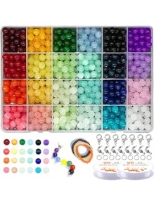 8mm Glass Beads For Jewelry Making, 24 Random Colors 8mm Crystal Beads Imitation Jade Beads Bracelet Making Kit With Jump Ring, Lobster Clasp, Elastic Thread For Bracelet Necklace Earrings Jewelry Making And DIY Crafts Gift