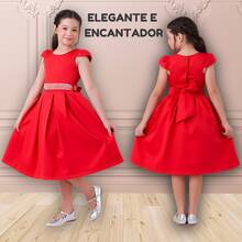 Children's Dress Girl's Round Party Wedding Baptism Graduation Youth Birthday Princess Style - Red - View 9