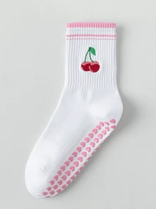 6pairs/3pairs/Pilates Yoga Socks With Grips For Women, Crew Length Ballet Barre Socks, Workout Hospital Socks, Cute Silicone Wear-Resistant Anti- Socks, Summer Breathable Cherry Style, Gym Dance Non- Socks, Athletic Crew Sticky Sock, Sports Fitness Grippy Socks, Gifts For Meditation Lovers