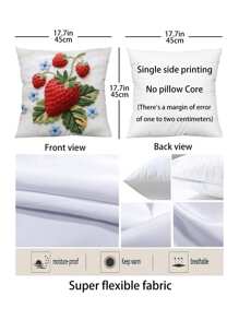 1 pieza Funda de cojín cuadrada suave y cómoda con estampado 2D plano de fresa, para decoración de la sala de estar. Impresión 2D plana, sin bordado real, un solo lado sin relleno de cojín.