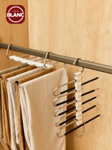 1pc Multipurpose Foldable Pants Hanger/Rack With Multilayer & Hanging Design, Fashionable & Minimalist Black Stainless Steel, Comes With Non-Slip Tube & Clothes Hanger Hole, Suitable For Storing Various Sized Pants/Ties/Towels While Saving Space, Convenient & Practical With No Trace Non-Slip Feature,Spring,Minimalist,Summer Tops - Clothes and pants storage rack (black) - View 1