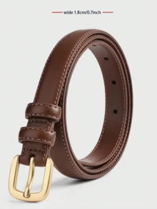 2条/1条针扣女士腰带装饰，适用于牛仔裤、裙子、长裤，纤细1.8厘米极简腰带，纯色休闲复古PU皮女士腰带，四季皆宜