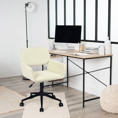 Meubles Cosy Chaise de bureau pivotante à 360°, réglable en hauteur, revêtement en velours côtelé, avec roulettes et structure en métal, beige, 56 x 61 x 76-86 cm