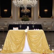 eluckya Sparkling Sequined Tablecloth, Luxurious Rectangular/Round Tablecloth, Restaurant Table Runner, Suitable For Weddings, Parties, Table Decorations, Birthday Decorations, Home Décor, Living Room, Room Decorations, Bride Gifts, Kitchen Essentials, Breakfast, Valentine's Day Decorations, Lunar New Year Decorations, Baby Showers, Picnics, Gender Reveal, Graduation (Multiple Sizes And Colors) - Gold - View 2